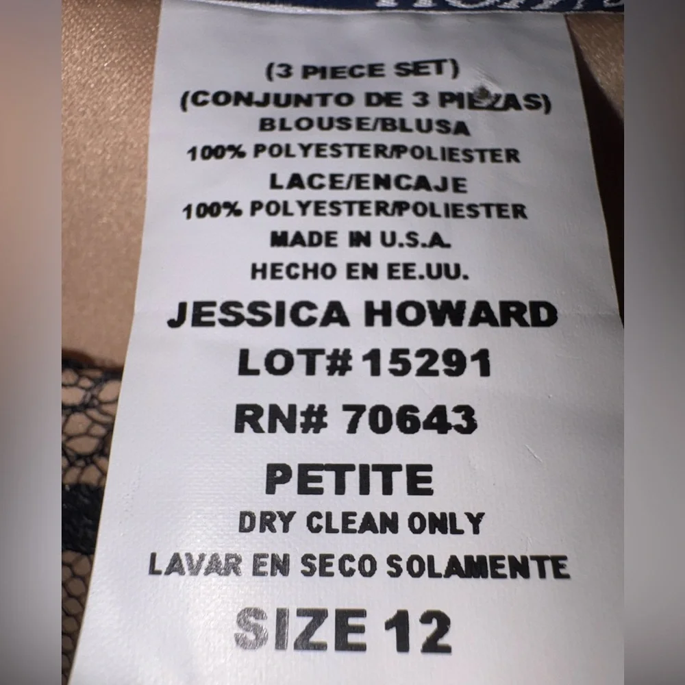 Vintage Jessica Howard Petite Black Lace Overlay Nude Lining Side Zip Size 12 - Picture 4 of 7